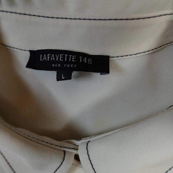 Lafayette 148 Top Womens Large Button Front Shirt Contrast Stitching Long Sleeve - Picture 2 of 9